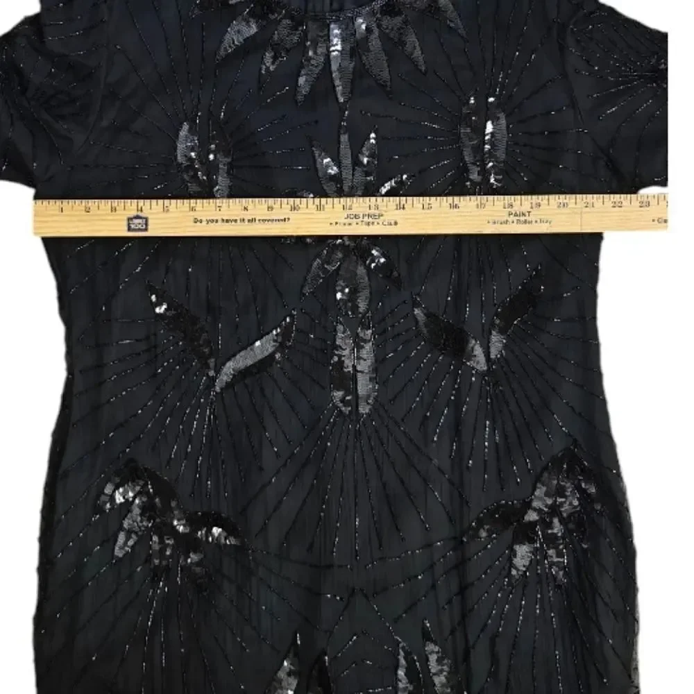 Vintage Jakelin Designs Silk Beaded Chic Black Sequin Midi Dress Size 1X
